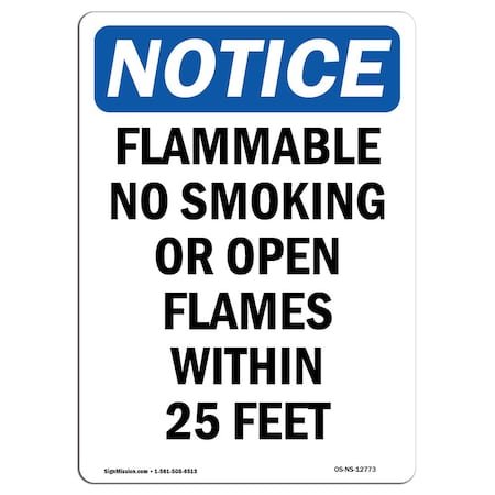 OSHA Notice Sign, Flammable No Smoking Or Open Flames, 5in X 3.5in Decal